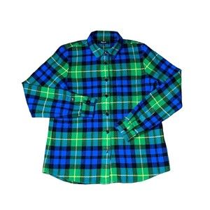 Madewell Button Down Plaid Shirt Women’s Bright Green Cobalt Blue Yellow Size S